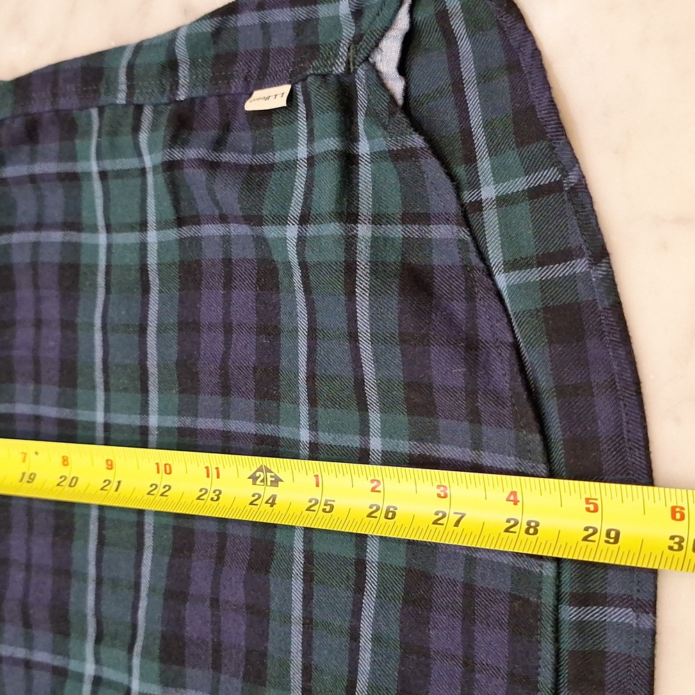 L.L. Bean Tartan Plaid Denim Flip Cuff Mens Casual Green Blue Flannel Shirt Sz L - Picture 6 of 8